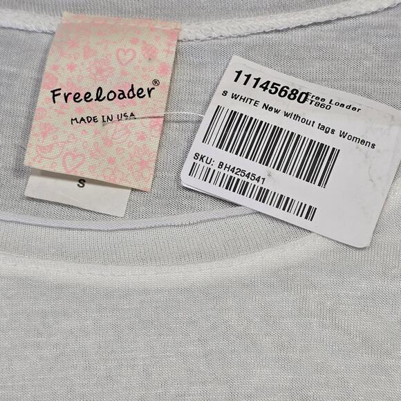Freeloader White Shirt Tee NEW Grunge Raw Hem Short Sleeves Scoop Neck Women's S - Picture 3 of 13
